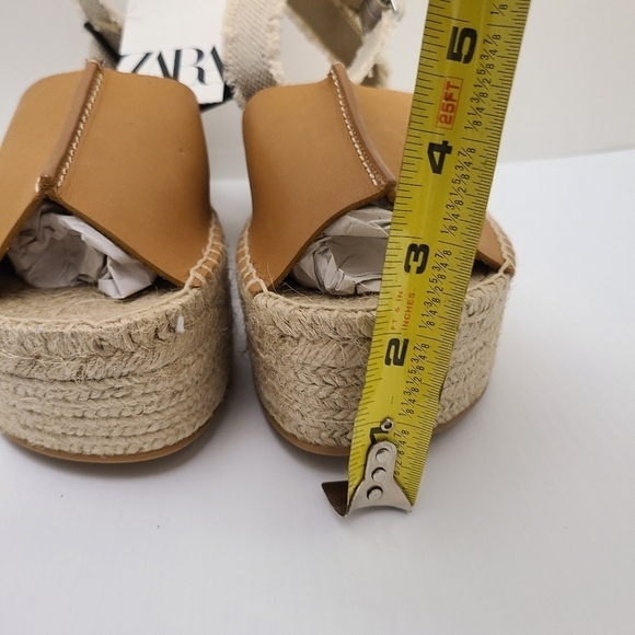 ZARA LEATHER FLATFORM SANDALS SIZE 9US BROWN | 1301/210 - Picture 9 of 12